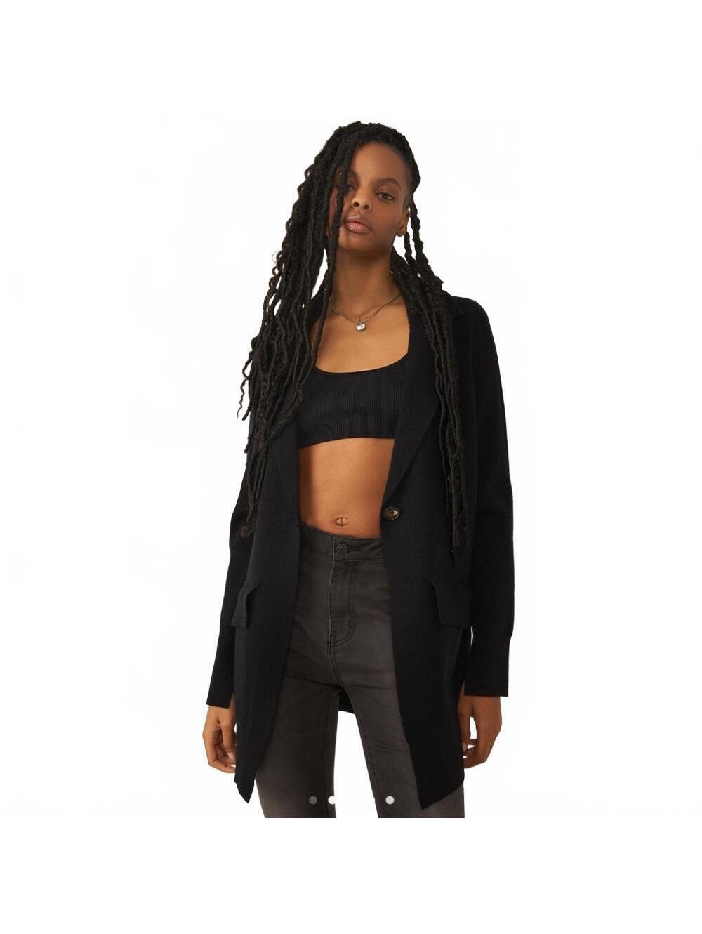 Free People Sarah Knit Cardigan Sweater Ribbed Longline Black Women's Size XS